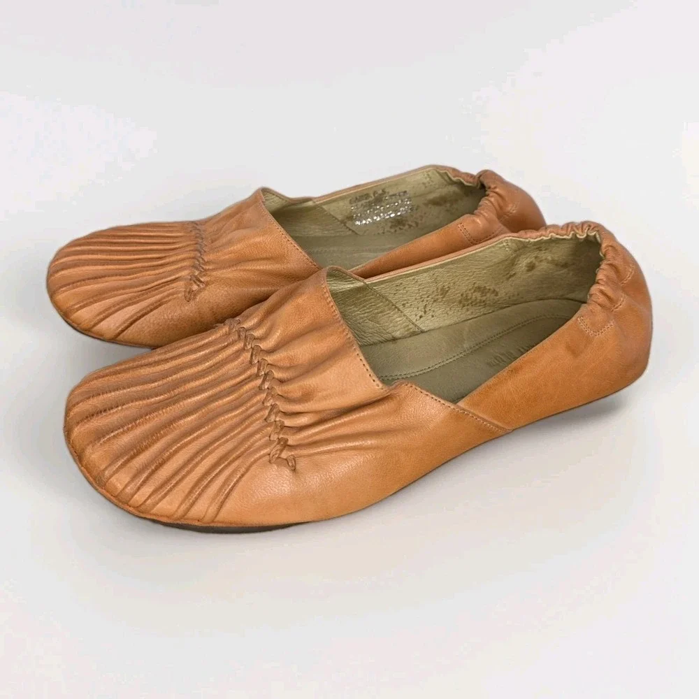 Chocolat Blu Cam Orange Leather Flats Siz 8.5 Ballet Peach Scrunched Slip On